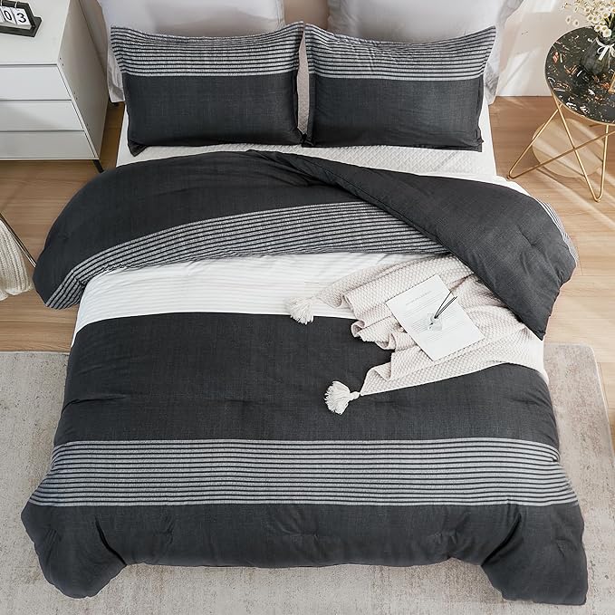 Litanika Twin XL Comforter Set Black White Grey - 2 Pieces Gray Twin Extra Long Size Lightweight Bedding Set, All Season Down Alternative Comforter - LeafyLoom
