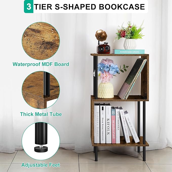 ETELI 3 Tier Short Bookshelf Narrow Standing Bookcase Shelf Small Bookshelf with Storage for Farmhouse, Living Room, Bedroom, and Home Office - LeafyLoom