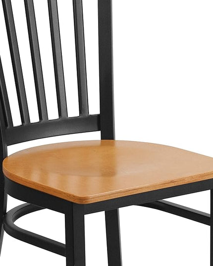 Flash Furniture HERCULES Series Black Vertical Back Metal Restaurant Chair - Natural Wood Seat - LeafyLoom