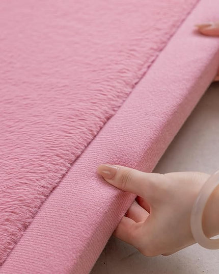 Faux Rabbit Fur Rug - 1.18" Thick Soft Fluffy Area Rug, Non-Slip Memory Foam Crawling Mat, Light Pink, 59"x59" - LeafyLoom