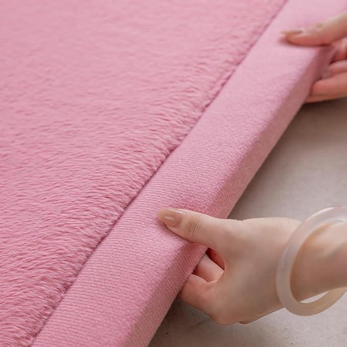 Faux Rabbit Fur Rug - 1.18" Thick Soft Fluffy Area Rug, Non-Slip Memory Foam Crawling Mat, Light Pink, 78"x118" - LeafyLoom