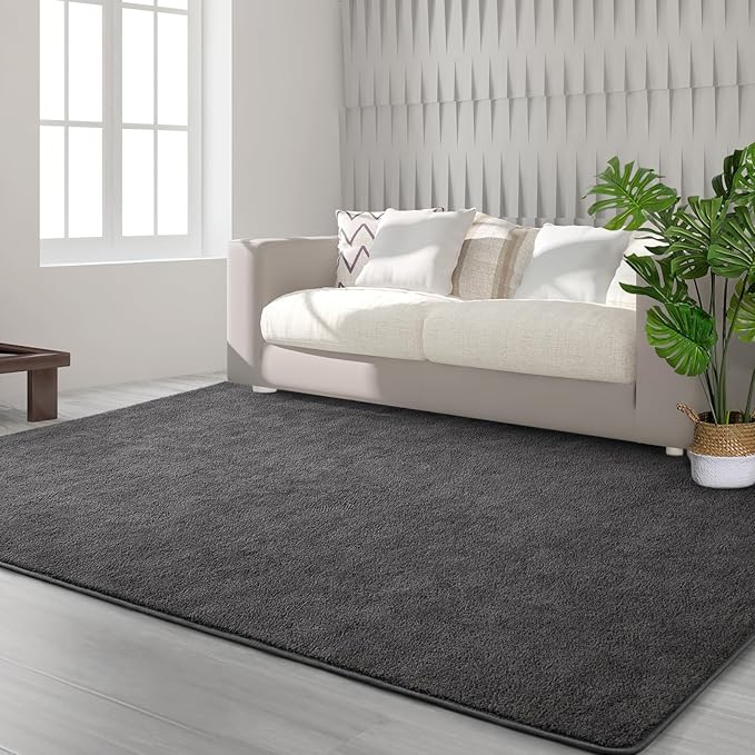 Area Rugs for Bedroom Living Room, 6x9 Dark Grey Super Soft Comfy Thickened Memory-Foam Indoor Carpets, Modern Aesthetic Minimalist Carpet for Boys Girls Adults Apartment Nursery Home Décor - LeafyLoom