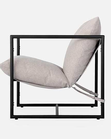 ZINUS Aidan Sling Accent Chair / Metal Framed Armchair with Shredded Foam Cushioning, Oatmeal - LeafyLoom