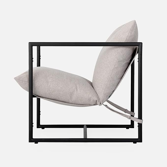 ZINUS Aidan Sling Accent Chair / Metal Framed Armchair with Shredded Foam Cushioning, Oatmeal - LeafyLoom