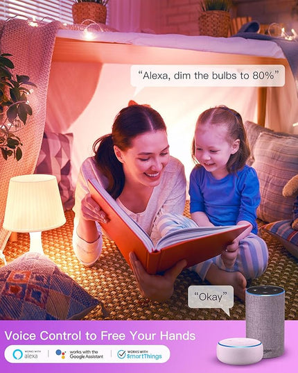 TREATLIFE Smart Light Bulbs 4 Pack, UL Certified 2.4GHz Color Changing Light Bulb, Works with Alexa Google Home, A19 E26 Dimmable LED Light Bulb 9W 800 Lumen for Party Decoration, Smart Home Lighting TREATLIFE