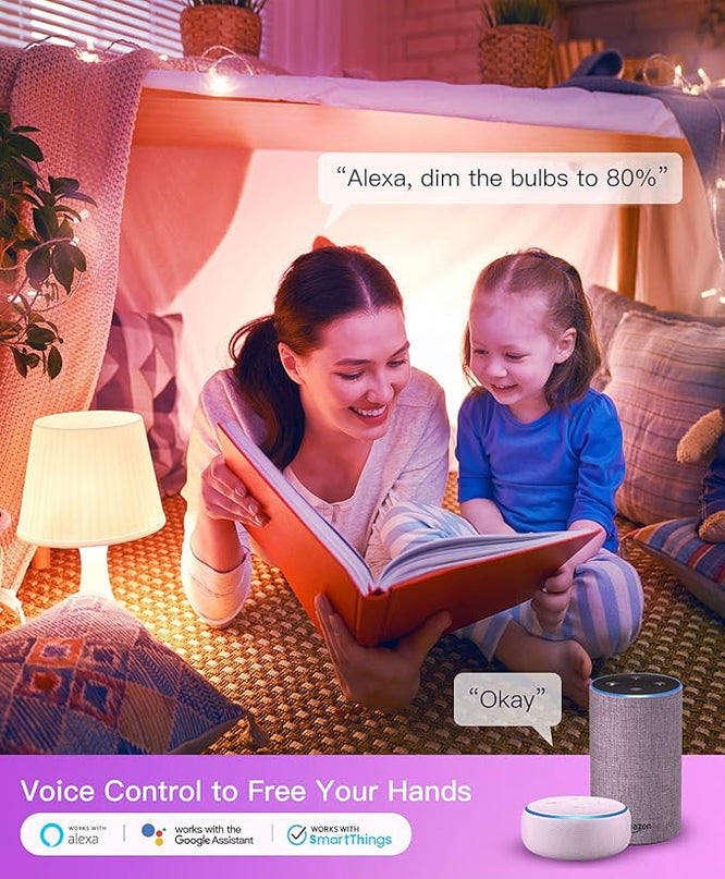 TREATLIFE Smart Light Bulbs 4 Pack, UL Certified 2.4GHz Color Changing Light Bulb, Works with Alexa Google Home, A19 E26 Dimmable LED Light Bulb 9W 800 Lumen for Party Decoration, Smart Home Lighting TREATLIFE