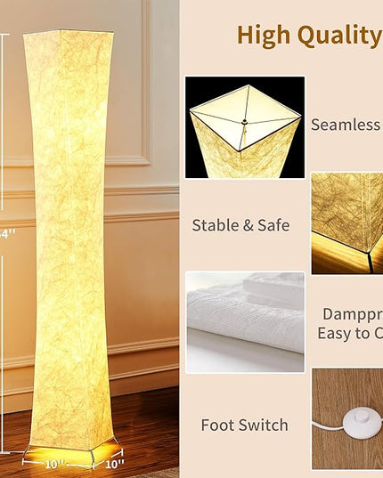 chiphy Floor Lamp, Dimmable 64" Tall Standing Lamp, 3 Levels Adjustable Brightness 12Wx2 LED Bulbs, Column Floor Light w/White Fabric Shade, Home Decor for Living Room, Bedroom, Kids Room - LeafyLoom
