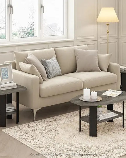 Furinno Simple Design Coffee Table, French Oak Grey/Black - LeafyLoom