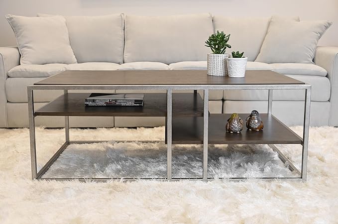 NicBex Coffee Table Wooden Coffee Table with Storage Rectangle Center Tables with Open Shelves and Metal Frame Dining Table for Living Room, Dining Room, Office, and Bedroom,50" W, Brown - LeafyLoom