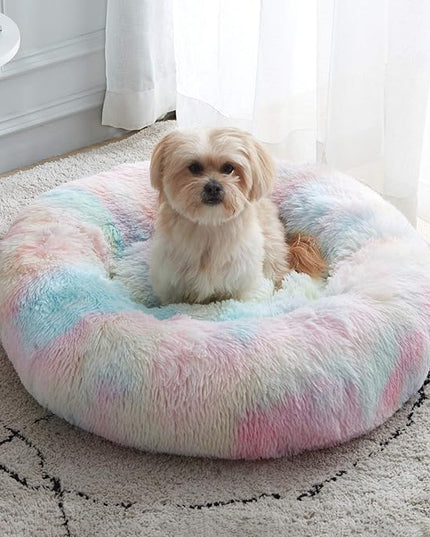 WESTERN HOME WH Calming Dog & Cat Bed, Anti-Anxiety Donut Cuddler Warming Cozy Soft Round Bed, Fluffy Faux Fur Plush Cushion Bed for Small Medium Dogs and Cats (20"/24"/27"/30") WESTERNHOME