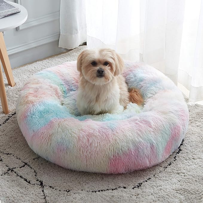WESTERN HOME WH Calming Dog & Cat Bed, Anti-Anxiety Donut Cuddler Warming Cozy Soft Round Bed, Fluffy Faux Fur Plush Cushion Bed for Small Medium Dogs and Cats (20"/24"/27"/30") WESTERNHOME