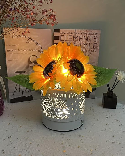 Sunflowers Lamp Touch Lam Artificial LED Sunflower Flowers with Glass Vase Table Lamp Night Light for Home Office Decor House Decorations Gift Idea - Rechargeable (Starry Sky Sunflower) - LeafyLoom