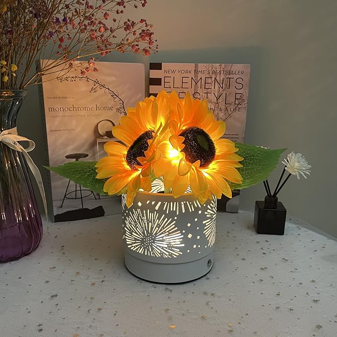 Sunflowers Lamp Touch Lam Artificial LED Sunflower Flowers with Glass Vase Table Lamp Night Light for Home Office Decor House Decorations Gift Idea - Rechargeable (Starry Sky Sunflower) - LeafyLoom