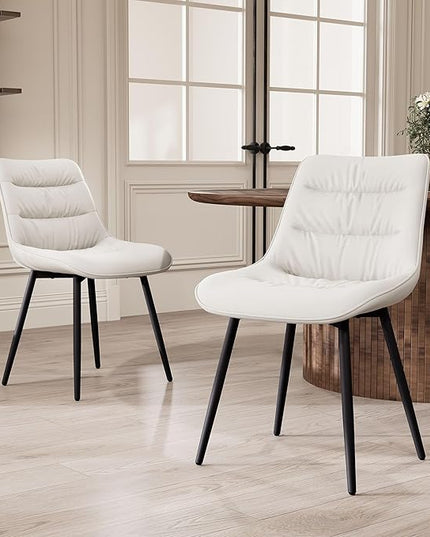 Kidol & Shellder Modern Dining Chairs Set of 2 Kitchen & Dining Room Chairs Upholstered Accent Chair Living Room Chairs Kitchen Chairs Comfy Chair for Bedrooms Waiting Room Home(White) - LeafyLoom
