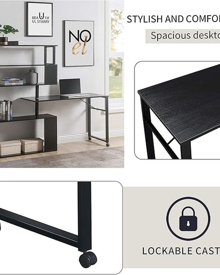 NicBex Kimberly-DW-00056-LWJ Home Office Desks, 47.2"x39.9"x60.2, Black - LeafyLoom
