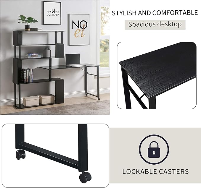 NicBex Kimberly-DW-00056-LWJ Home Office Desks, 47.2"x39.9"x60.2, Black - LeafyLoom