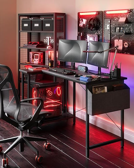 BANTI L Shaped Small Computer Desk with Storage Shelves, 40" Home Office Small Corner Desk Study Writing Table, Black - LeafyLoom