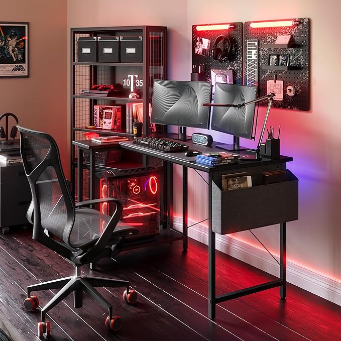 BANTI L Shaped Small Computer Desk with Storage Shelves, 47" Home Office Small Corner Desk Study Writing Table, Black - LeafyLoom