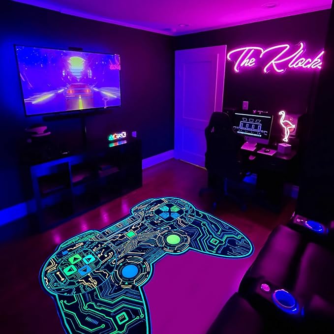 Gaming Rug for Boys Room Decor, Gamer Rugs Glow in The Blacklight Video Game Carpet Teens Playroom Non-Slip Area Rug Game Bedroom Floor Casual Mat (60"x39") - LeafyLoom