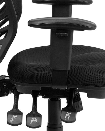 Flash Furniture Nicholas Mid-Back Black Mesh Multifunction Executive Swivel Ergonomic Office Chair with Adjustable Arms - LeafyLoom