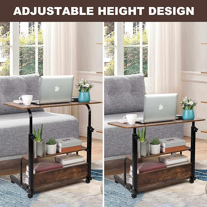 Portable Computer Desk Adjustable Home Office Desk Bedside Universal Movable Table Small Spaces Furniture Storage Convenient Desk Home Office Living Room Sofa Desk Size 15.7 * 31.5 Inch,Brownish - LeafyLoom