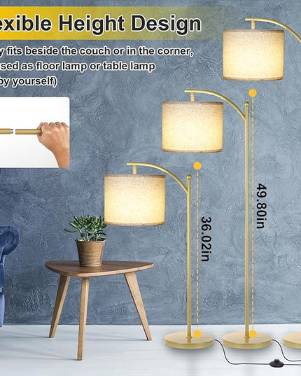 Floor Lamp for Living Room, Dimmable Standing Lamp Tall with Linen Shade Modern Floor Lamps Foot-step Switch Reading Lamp for Living Room Bedroom Office Dining Room, 9W Bulb Included (Gold) - LeafyLoom