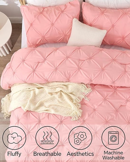 BEDELITE Pink Twin Comforter Set for Girls - 2 Peices Boho Pintuck Bedding Comforter Sets, Lightweight Soft & Warm Twin Bedding Sets with 1 Pillowcase for All Season - LeafyLoom