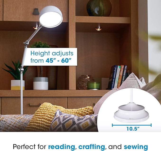 OttLite Pharmacy Adjustable LED Floor Lamp, Prevention Series - Designed to Reduce Eyestrain - 3-Point Adjustable Neck, 3 Brightness Settings with Touch Controls - Office Work, Reading & Studying - LeafyLoom