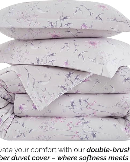 Southshore Fine Living, Inc. 3-Piece Oversized King Comforter Set, Down Alternative All-Season Comforter with Matching Shams, Soft Floral Bedspread for King or Cal King Beds, Secret Meadow Grey - LeafyLoom
