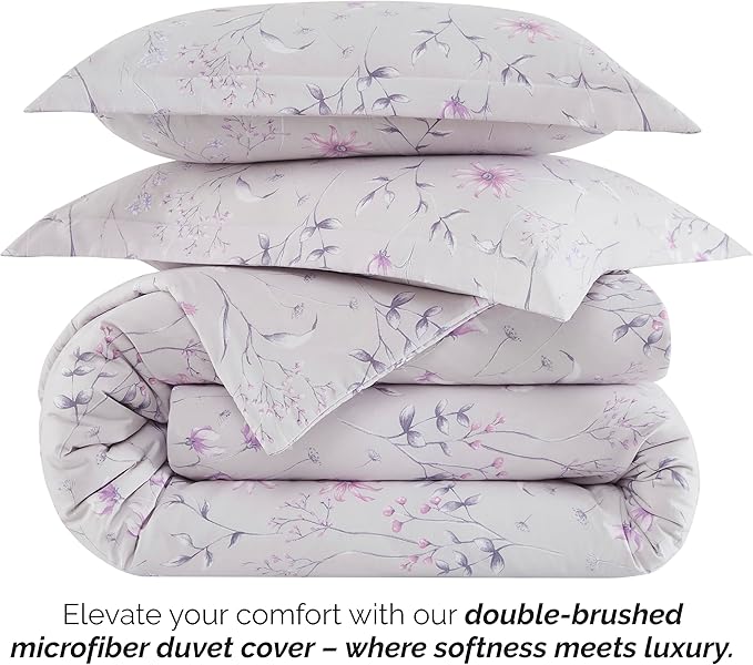 Southshore Fine Living, Inc. 3-Piece Oversized King Comforter Set, Down Alternative All-Season Comforter with Matching Shams, Soft Floral Bedspread for King or Cal King Beds, Secret Meadow Grey - LeafyLoom