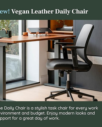 Branch Daily Chair - Vegan Leather Office Chair with Swivel, Lumbar Rest, and Adjustable Armrests - Comfortable Seating for Improved Posture and Productivity - Black - LeafyLoom