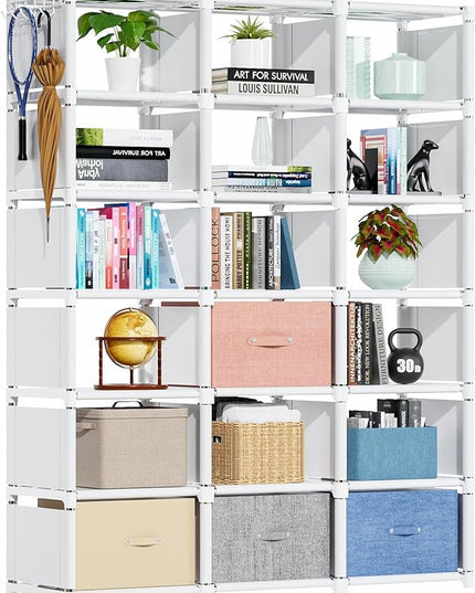 Mavivegue Book Shelf, 18 Cube Storage Organizer, DIY Bookcase, Metal Cube Bookshelf, Tall Book case for Bedroom, Living Room, Office, Closet Storage Organizer, Black Cubicle Storage Rack-White - LeafyLoom