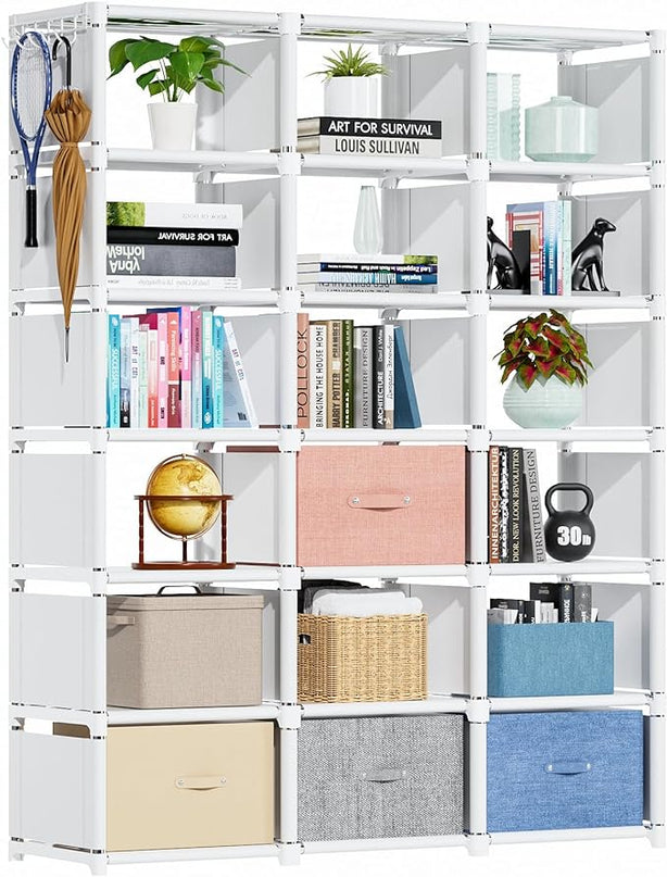 Mavivegue Book Shelf, 18 Cube Storage Organizer, DIY Bookcase, Metal Cube Bookshelf, Tall Book case for Bedroom, Living Room, Office, Closet Storage Organizer, Black Cubicle Storage Rack-White - LeafyLoom