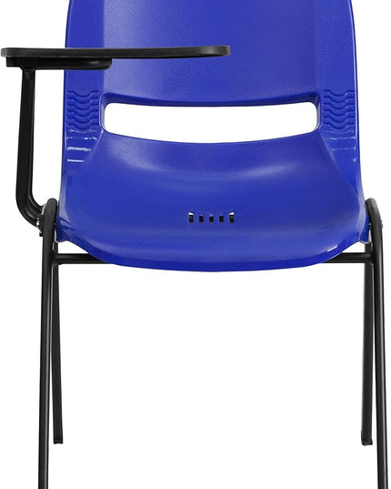 Flash Furniture HERCULES Blue Ergonomic Shell Chair with Right Handed Flip-Up Tablet Arm - LeafyLoom