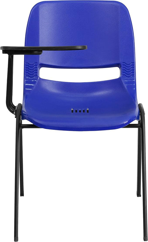 Flash Furniture HERCULES Blue Ergonomic Shell Chair with Right Handed Flip-Up Tablet Arm - LeafyLoom