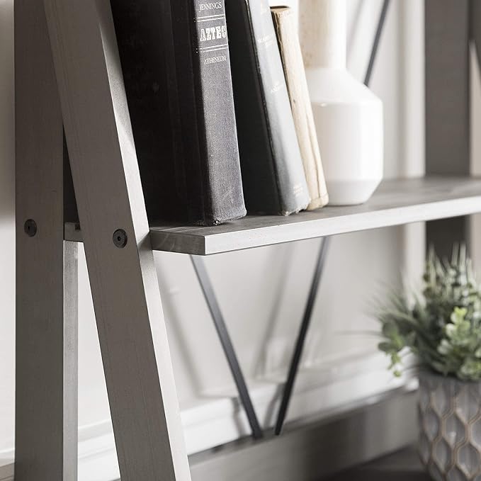 Walker Edison X Back Modern Farmhouse Wood Bookcase Bookshelf Home Office Living Room Storage, 4 Shelves, Grey - LeafyLoom