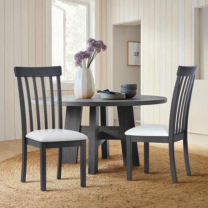 COLAMY Wooden Dining Chairs Set of 6, PU Leather Dining Room Kitchen Side Chair with Spindle High Back and Adjustable Foot Pegs - Grey - LeafyLoom