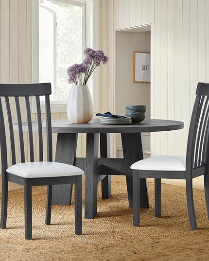 COLAMY Wooden Dining Chairs Set of 2, PU Leather Dining Room Kitchen Side Chair with Spindle High Back and Adjustable Foot Pegs - Grey - LeafyLoom