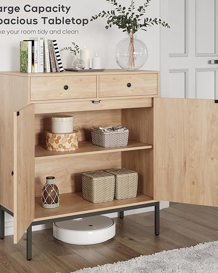 Brafab Rattan Cabinet Storage Sideboard Buffet Table Accent Console for Living Room Entryway Kitchen Dining Room 2 Drawers - LeafyLoom