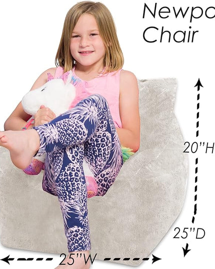 Posh Creations Structured Comfy Bean Bag Chair for Gaming, Reading, and Watching TV, Newport Chair, Rabbit Fur - Cream - LeafyLoom