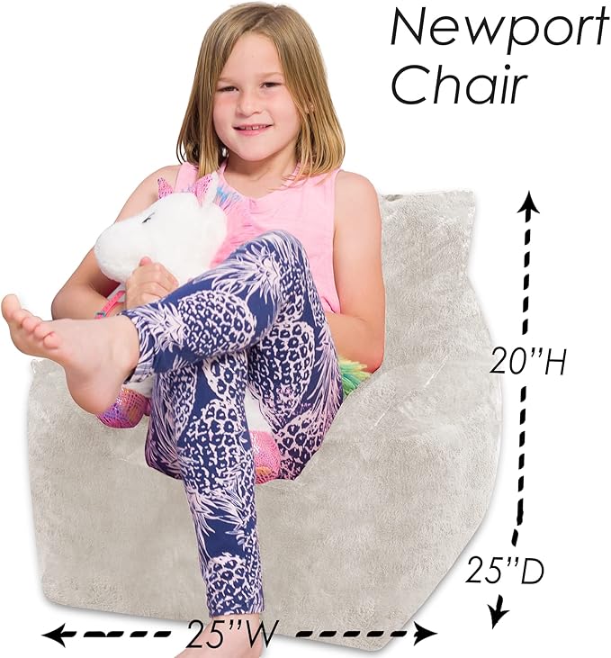 Posh Creations Structured Comfy Bean Bag Chair for Gaming, Reading, and Watching TV, Newport Chair, Rabbit Fur - Cream - LeafyLoom