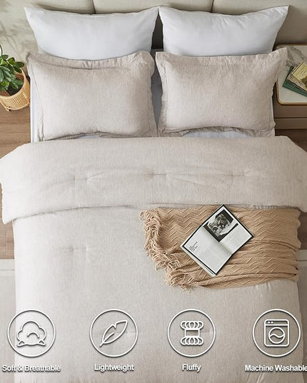 CozyLux Full Size Comforter Set - 3 Pieces Beige Soft Luxury Cationic Dyeing Bedding Comforter for All Season, Breathable Lightweight Fluffy Boho Bed Sets with 1 Comforter and 2 Pillow Shams - LeafyLoom