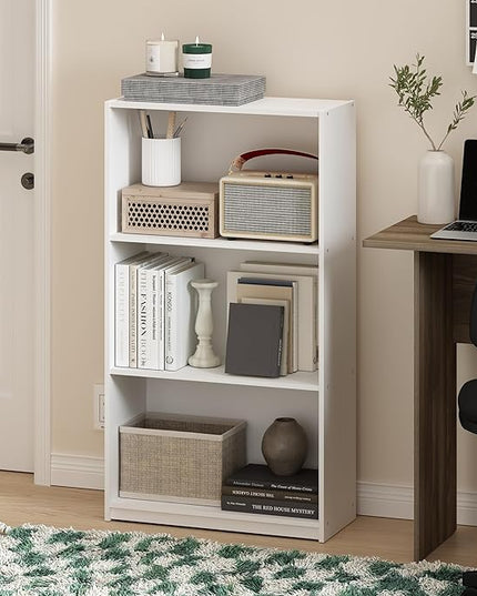 Furinno Basic 3-Tier Bookcase Storage Shelves, White/White - LeafyLoom