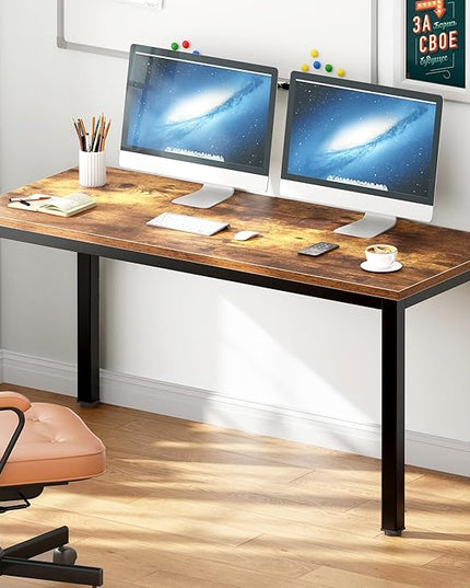 DlandHome 55 inches Computer Desk, Office Desk Computer Table Study Writing Desk Workstation for Home Office, Retro - LeafyLoom