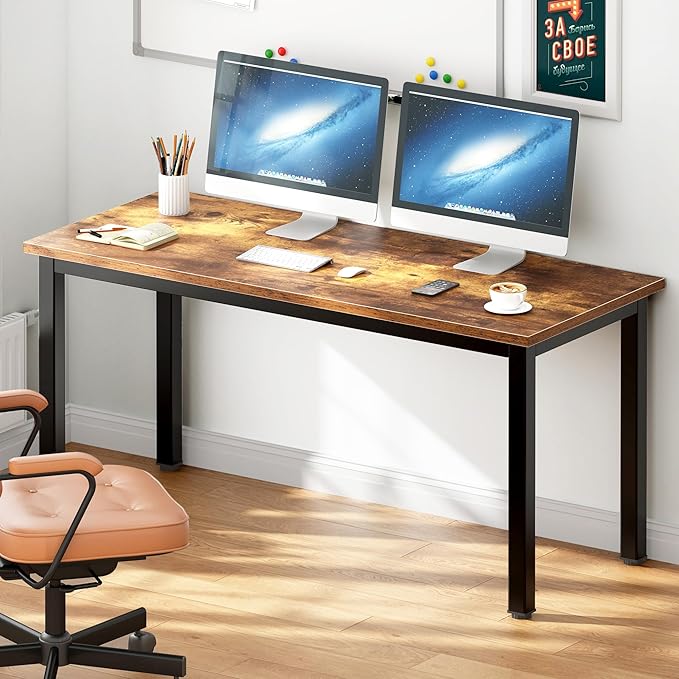 DlandHome 55 inches Computer Desk, Office Desk Computer Table Study Writing Desk Workstation for Home Office, Retro - LeafyLoom