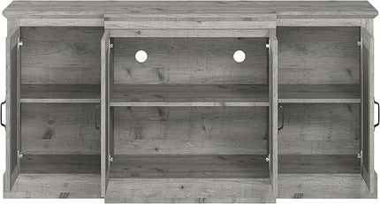 Galano Millicent Wide Sideboard Buffet Cabinet, Kitchen Storage Cabinet with Acrylic Mirror Doors, Cupboard Console Table, Rustic Farmhouse Buffet Display for Coffee Bar, Mexican Grey - LeafyLoom