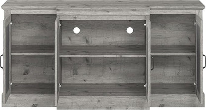 Galano Millicent Wide Sideboard Buffet Cabinet, Kitchen Storage Cabinet with Acrylic Mirror Doors, Cupboard Console Table, Rustic Farmhouse Buffet Display for Coffee Bar, Mexican Grey - LeafyLoom
