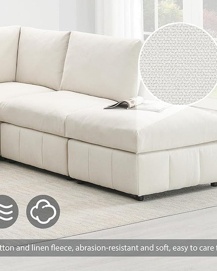 Sectional Sofa-90 * 88" L-Shape Couch Set with Chaise Lounge, 5-Seat Modular Sofa with 3 Pillows for Living Room, Apartment, Office - LeafyLoom