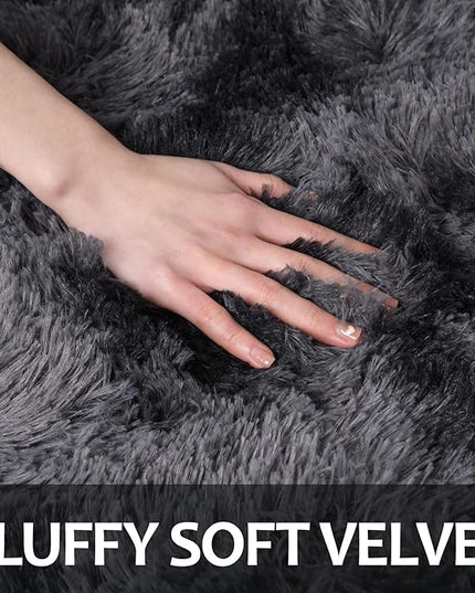 4x6 Large Area Rugs for Living Room, Super Soft Fluffy Modern Bedroom Rug, Tie-Dyed Dark Grey Indoor Shag Fuzzy Carpets for Girls Kids Nursery Room Home Decor - LeafyLoom