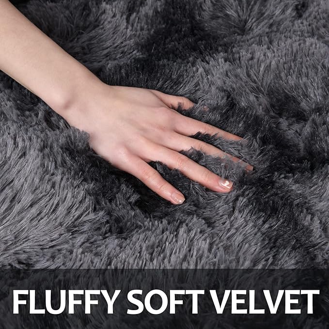 4x6 Large Area Rugs for Living Room, Super Soft Fluffy Modern Bedroom Rug, Tie-Dyed Dark Grey Indoor Shag Fuzzy Carpets for Girls Kids Nursery Room Home Decor - LeafyLoom